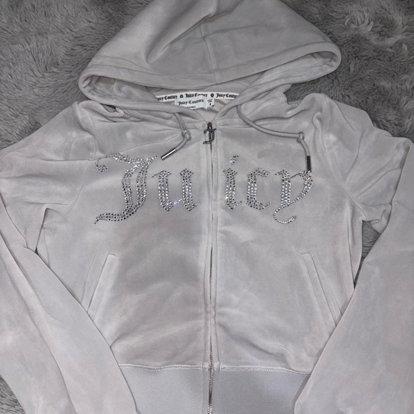 Juicy Couture Jackets & Blazers - Juicy Couture Light Gray Velour Zip Hoodie with Branded Trim